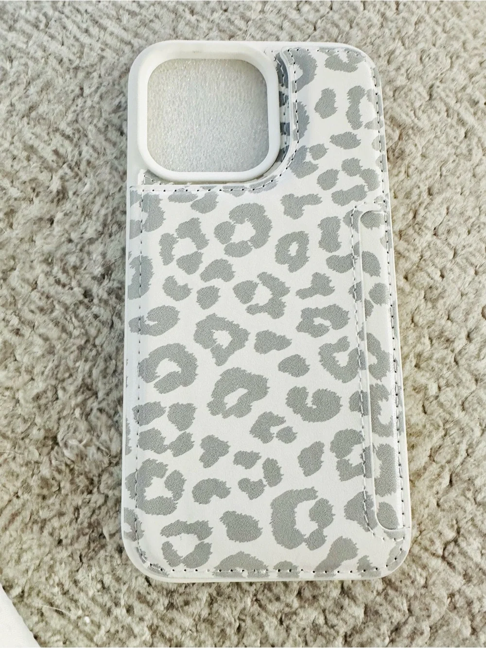 White & Gray Leopard Card Wallet Phone Case